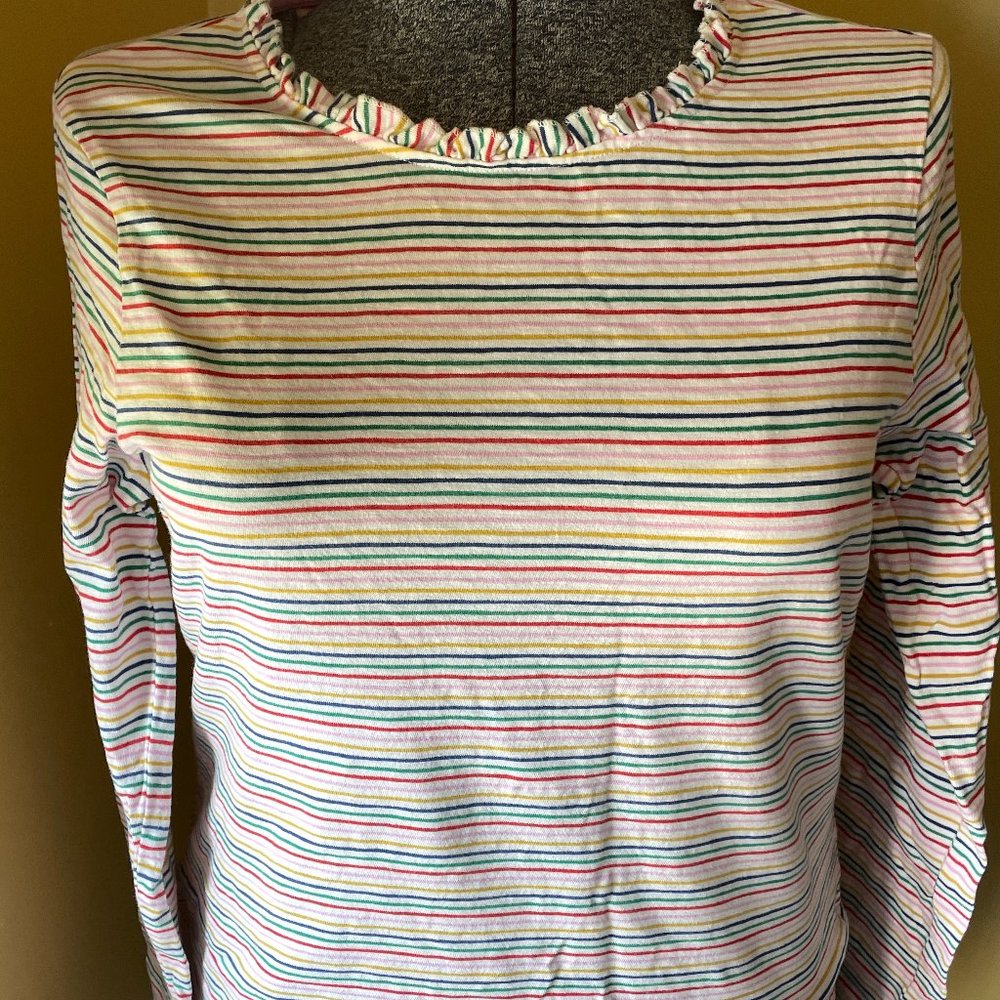 Joules EUC Long Sleeved Striped top with Ruffled Neckline - Super Cute, perfect